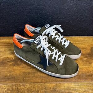 Golden Goose Superstar Olive Green Suede Orange Heel Sneakers Mens EU 45 / US 12